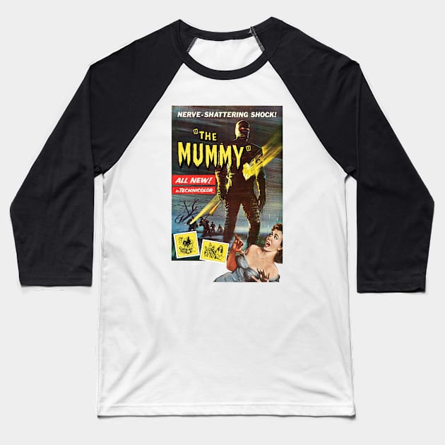 The Mummy 1959 Movie Poster Baseball T-Shirt by MovieFunTime